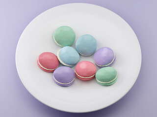 French Colorful Macarons Colorful Pastel Macarons Whitr Pink and Brown Macaron with Fresh Blueberry. 3D rendering