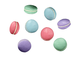 French Colorful Macarons Colorful Pastel Macarons Whitr Pink and Brown Macaron with Fresh Blueberry. 3D rendering