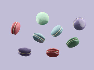 French Colorful Macarons Colorful Pastel Macarons Whitr Pink and Brown Macaron with Fresh Blueberry. 3D rendering