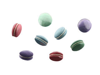 French Colorful Macarons Colorful Pastel Macarons Whitr Pink and Brown Macaron with Fresh Blueberry. 3D rendering