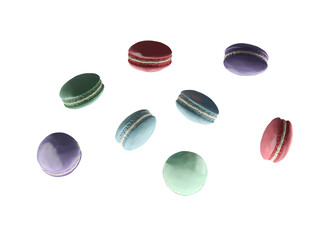 French Colorful Macarons Colorful Pastel Macarons Whitr Pink and Brown Macaron with Fresh Blueberry. 3D rendering