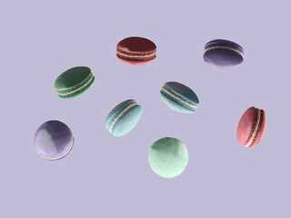 French Colorful Macarons Colorful Pastel Macarons Whitr Pink and Brown Macaron with Fresh Blueberry. 3D rendering
