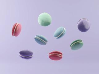 French Colorful Macarons Colorful Pastel Macarons Whitr Pink and Brown Macaron with Fresh Blueberry. 3D rendering