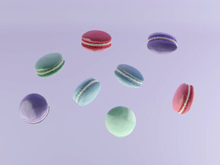 French Colorful Macarons Colorful Pastel Macarons Whitr Pink and Brown Macaron with Fresh Blueberry. 3D rendering