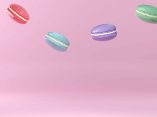 French Colorful Macarons Colorful Pastel Macarons Whitr Pink and Brown Macaron with Fresh Blueberry. 3D rendering