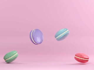 French Colorful Macarons Colorful Pastel Macarons Whitr Pink and Brown Macaron with Fresh Blueberry. 3D rendering