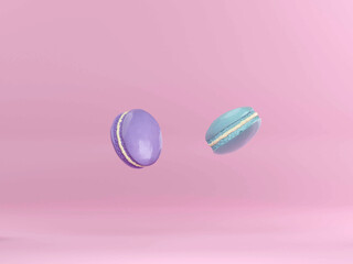 French Colorful Macarons Colorful Pastel Macarons Whitr Pink and Brown Macaron with Fresh Blueberry. 3D rendering