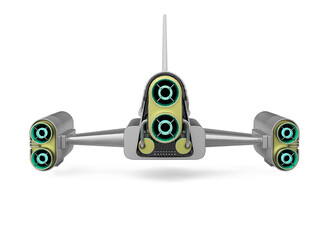 spaceship rear view in white background