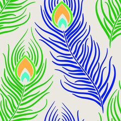 Colorful peacock feathers. Seamless pattern element. Vector illustration.
