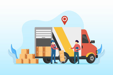 Naklejka premium Online shopping delivery landing page website illustration flat vector template