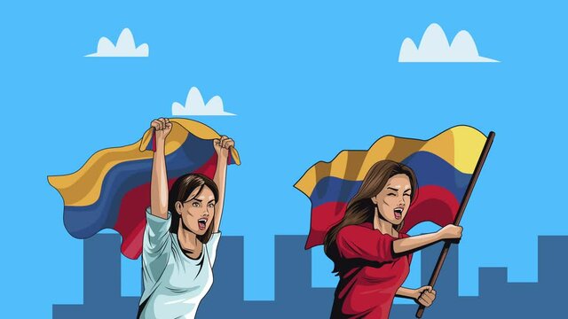 colombians girls protesting with flags