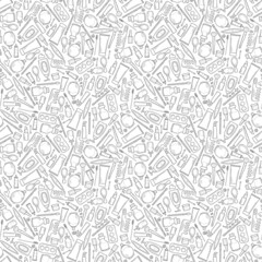 Seamless pattern on the theme of beauty and fashion. Background for use in design, packing, textile, fabric. Glamour fashion vogue style. Black outlines isolated on white background.Vector.