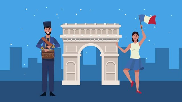 france independence day with Arch of Triumph and couple