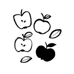 Vector image of apples in calligraphic style. Black on a white background. Hand drawing. Doodle. Brush strokes