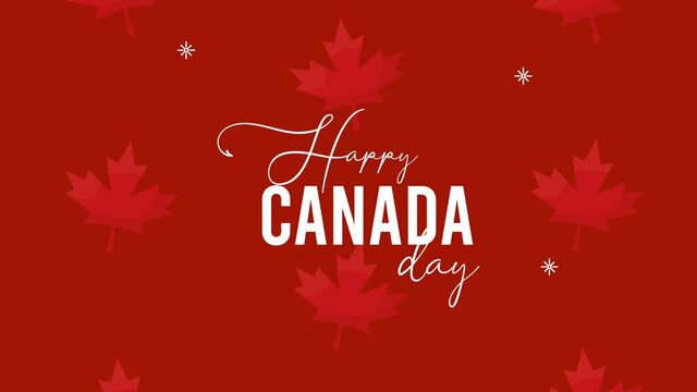 happy canada day lettering with maple leafs pattern
