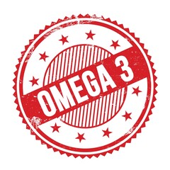 OMEGA 3 text written on red grungy round stamp.