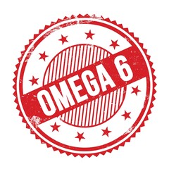 OMEGA 6 text written on red grungy round stamp.