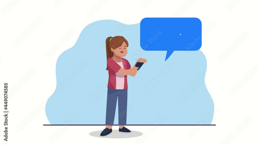 Wall mural woman communicating with smartphone and speech bubble