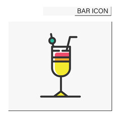 Cocktail color icon. Alcohol stemware. Party drink. Restaurant, bar menu. Summer long drink. Cocktail party and drinking establishment concept. Isolated vector illustration