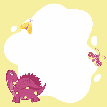 Dinosaurs. Vector frame in the form of a spot in a flat cartoon style. Template for children's photos, postcards, invitations.