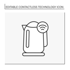 Modern technology line icon. Wireless controlling electric kettle. Contactless technology concept. Isolated vector illustration. Editable stroke