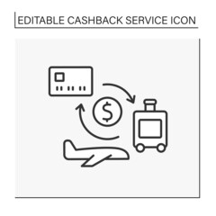 Flying line icon. Reimburse of small percentage of money on ticket price. Profitable offer with company. Cashback service concept. Isolated vector illustration. Editable stroke