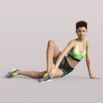 3D Rendering of an isolated Teenage girl streching after sport