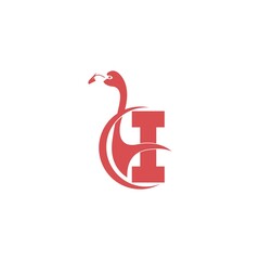 Letter I with flamingo bird icon logo vector