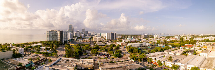 Fototapeta premium Aerial panorama Miami Beach by 0th Street facing southward