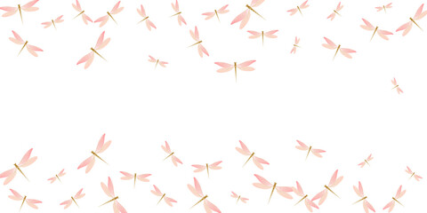 Magic rosy pink dragonfly isolated vector background. Summer funny damselflies. Decorative dragonfly isolated baby illustration. Delicate wings insects patten. Tropical beings