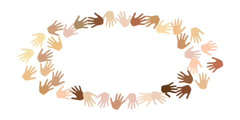 Woman and man hands of different skin color vector illustration. Help concept.