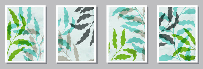 Floral wall art prints collection. Summer twigs with leaves.