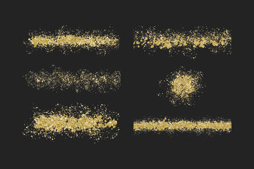 Gold glitter brush stroke confetti stripes. Vector illustration set.