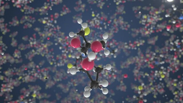Captopril molecule, conceptual molecular model. Scientific looping 3d animation
