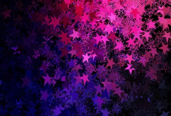 Obraz na płótnie Canvas Dark Purple, Pink vector template with ice snowflakes, stars.