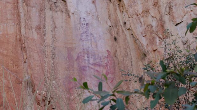 low angle shot of aboriginal rock art at nitmiluk gorge, also known as katherine gorge of nitmiluk national park in the northern territory