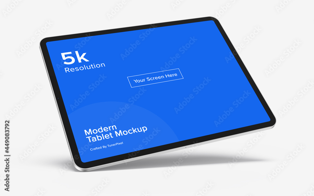 Wall mural tablet mockup | fully editable file, replaceable screen, separated shadow and background