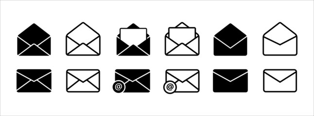 Message mail and e-mail envelope vector icon set. Basic flat design mail envelope illustration.