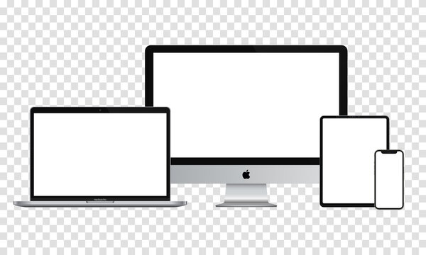 Device screen mockup. Smartphone, tablet, laptop and monitor, with blank screen for you design. Vector EPS10