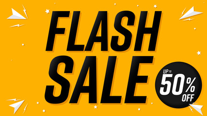 Naklejka premium Flash Sale 50% off, poster design template. Discount banner for online shop, vector illustration.