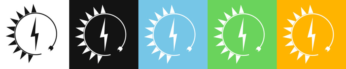 Renewable energy icons, graphic design template, lightning bolt. Set solar power signs, vector illustration