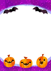 かぼちゃとコウモリのハロウィーンフレームイラスト コピースペースあり