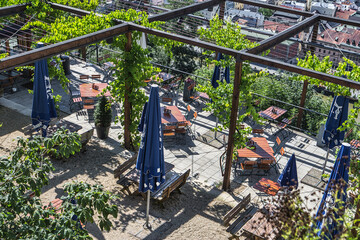 Birds eye view of a beer garden in germany