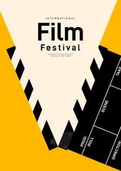  Movie poster design template background with vintage film slate © thenatchdl