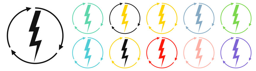 Renewable energy icons, graphic design template, lightning bolt. Set alternative power signs, vector illustration