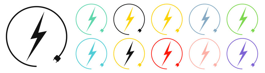 Electric car charging icons, graphic design template, lightning bolt. Parking with electric charge signs, vector illustration