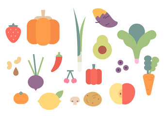 Fresh Fruits and vegetables. Flat design style vector illustration.