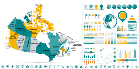 Fototapeta premium Canada Map and Infographics design elements