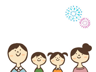 かわいい打上花火と家族／手書きイラスト