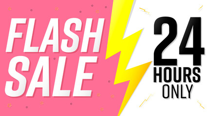 Flash Sale, 24 hours only, discount poster design template. Promotion banner for shop or online store, vector illustration.